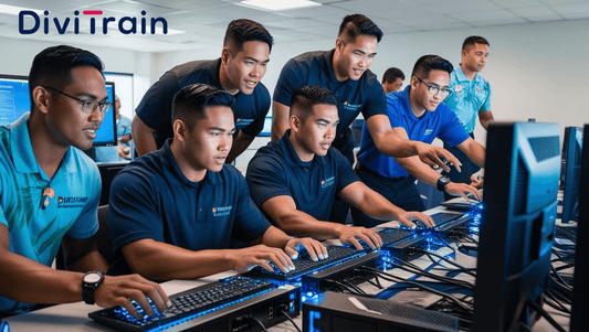 A group of IT professionals engaging in hands-on cybersecurity training, symbolizing continuous upskilling in the face of evolving digital threats