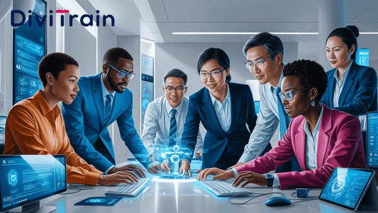 Illustration of IT professionals working on futuristic technology, symbolizing the most in-demand IT jobs of 2025.