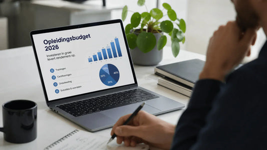 Opleidingsbudget 2026 analyse op laptop in moderne kantooromgeving met focus op IT training en personeelsontwikkeling