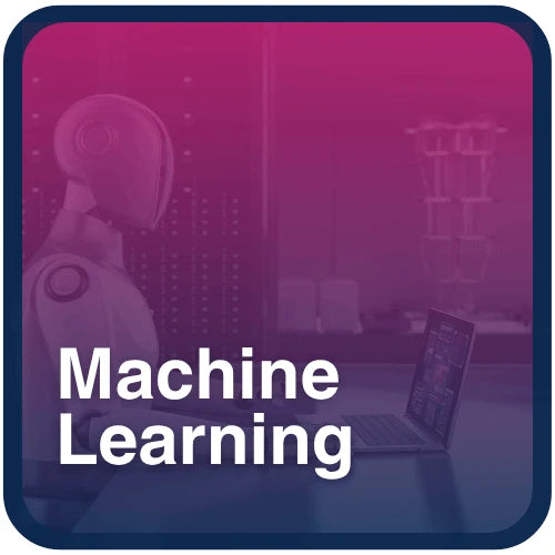 Robot interacting with a laptop in a data center, symbolizing machine learning, artificial intelligence, and automated data processing technologies.