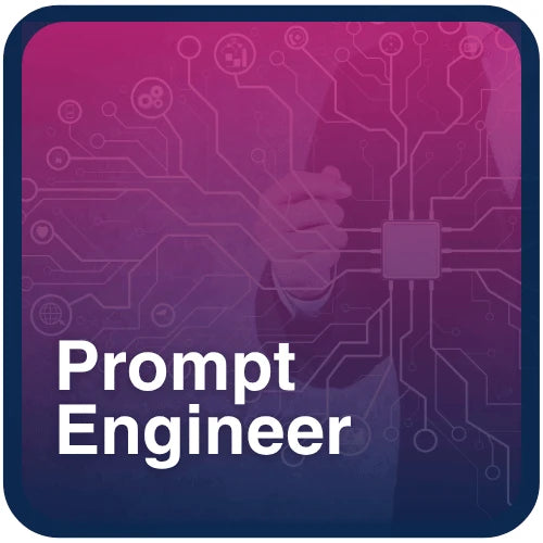 Digital interface with human hand pointing at AI circuit board, representing prompt engineering, generative AI, and large language model interaction training.