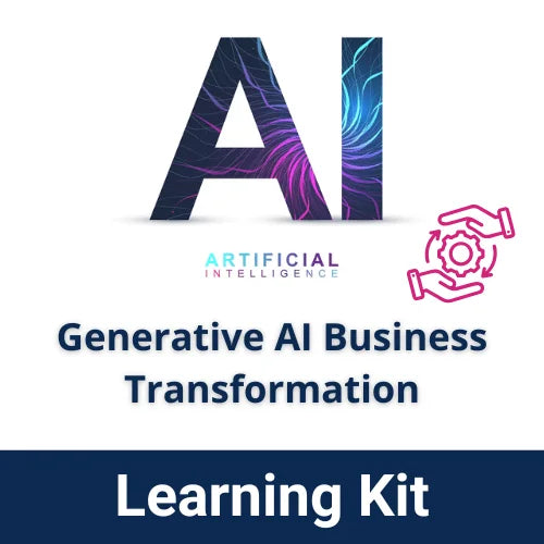 Generative AI Business Transformation training showing AI-driven business strategy, analytics dashboards and organizational decision-making