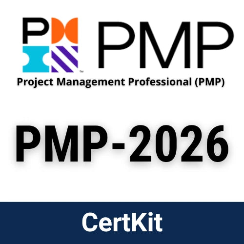 PMP certification logo with 'PMP-2026' text and CertKit branding on a white background.